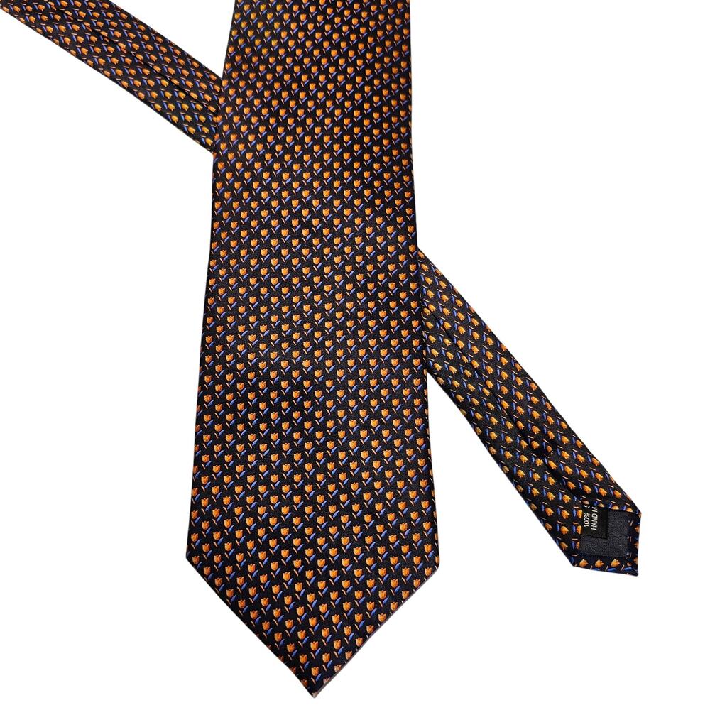 Mens Silk Tie Navy Red Tulip Pattern Robin Ruth Handmade Floral Classic 59"